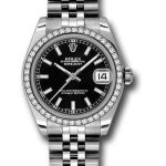 Rolex Steel and White Gold Datejust 31 Watch – 46 Diamond Bezel – Black Index Dial – Jubilee Bracelet – 178384