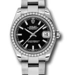 Rolex Steel and White Gold Datejust 31 Watch – 46 Diamond Bezel – Black Index Dial – Oyster Bracelet – 178384
