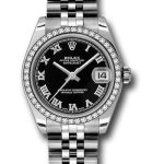Rolex Steel and White Gold Datejust 31 Watch – 46 Diamond Bezel – Black Roman Dial – Jubilee Bracelet – 178384