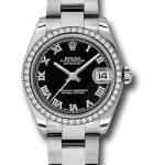 Rolex Steel and White Gold Datejust 31 Watch – 46 Diamond Bezel – Black Roman Dial – Oyster Bracelet – 178384