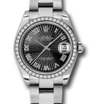 Rolex Steel and White Gold Datejust 31 Watch – 46 Diamond Bezel – Black Sunbeam Roman Dial – Oyster Bracelet – 178384 bksbro