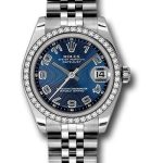 Rolex Steel and White Gold Datejust 31 Watch – 46 Diamond Bezel – Blue Concentric Circle Arabic Dial – Jubilee Bracelet – 178384 blcaj