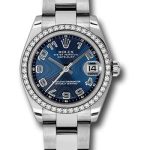 Rolex Steel and White Gold Datejust 31 Watch – 46 Diamond Bezel – Blue Concentric Circle Arabic Dial – Oyster Bracelet – 178384 blcao