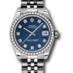 Rolex Steel and White Gold Datejust 31 Watch – 46 Diamond Bezel – Blue Diamond Dial – Jubilee Bracelet – 178384