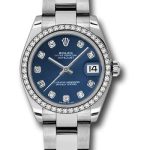 Rolex Steel and White Gold Datejust 31 Watch – 46 Diamond Bezel – Blue Diamond Dial – Oyster Bracelet – 178384