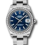 Rolex Steel and White Gold Datejust 31 Watch – 46 Diamond Bezel – Blue Index Dial – Oyster Bracelet – 178384