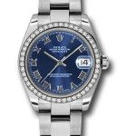 Rolex Steel and White Gold Datejust 31 Watch – 46 Diamond Bezel – Blue Roman Dial – Oyster Bracelet – 178384