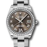 Rolex Steel and White Gold Datejust 31 Watch – 46 Diamond Bezel – Bronze Diamond Roman Vi Roman Dial – Oyster Bracelet – 178384 brdro
