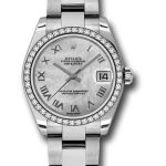 Rolex Steel and White Gold Datejust 31 Watch – 46 Diamond Bezel – Mother-Of-Pearl Roman Dial – Oyster Bracelet – 178384