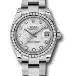 Rolex Steel and White Gold Datejust 31 Watch – 46 Diamond Bezel – Meteorite Diamond Dial – Oyster Bracelet – 178384