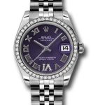 Rolex Steel and White Gold Datejust 31 Watch – 46 Diamond Bezel – Purple Diamond Roman Vi Roman Dial – Jubilee Bracelet – 178384