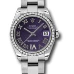 Rolex Steel and White Gold Datejust 31 Watch – 46 Diamond Bezel – Purple Diamond Roman Vi Roman Dial – Oyster Bracelet – 178384