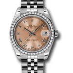 Rolex Steel and White Gold Datejust 31 Watch – 46 Diamond Bezel – Pink Roman Dial – Jubilee Bracelet – 178384