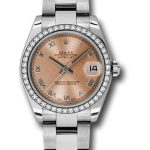 Rolex Steel and White Gold Datejust 31 Watch – 46 Diamond Bezel – Pink Roman Dial – Oyster Bracelet – 178384