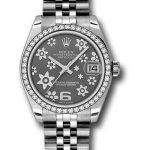 Rolex Steel and White Gold Datejust 31 Watch – 46 Diamond Bezel – Dark Rhodium Floral Motif Arabic 6 Dial – Jubilee Bracelet – 178384
