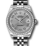 Rolex Steel and White Gold Datejust 31 Watch – 46 Diamond Bezel – Silver Concentric Circle Arabic Dial – Jubilee Bracelet – 178384