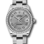 Rolex Steel and White Gold Datejust 31 Watch – 46 Diamond Bezel – Silver Concentric Circle Arabic Dial – Oyster Bracelet – 178384
