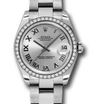 Rolex Steel and White Gold Datejust 31 Watch – 46 Diamond Bezel – Silver Roman Dial – Oyster Bracelet – 178384