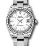 Rolex Steel and White Gold Datejust 31 Watch – 46 Diamond Bezel – White Index Dial – Oyster Bracelet – 178384