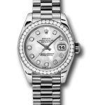 Rolex Platinum Lady-Datejust 26 Watch – 42 Diamond Bezel – Mother-Of-Pearl Diamond Dial – President Bracelet – 179136