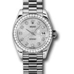 Rolex Platinum Lady-Datejust 26 Watch – 42 Diamond Bezel – Silver Jubilee Diamond Dial – President Bracelet – 179136