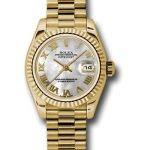 Rolex Yellow Gold Lady-Datejust 26 Watch – Fluted Bezel – Mother-Of-Pearl Roman Dial – President Bracelet – 179178