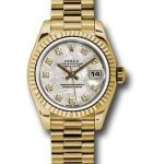 Rolex Yellow Gold Lady-Datejust 26 Watch – Fluted Bezel – Meteorite Diamond Dial – President Bracelet – 179178