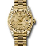 Rolex Yellow Gold Lady-Datejust 26 Watch – Fluted Bezel – Champagne Jubilee Diamond Dial – President Bracelet – 179238 chjdp