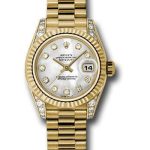 Rolex Yellow Gold Lady-Datejust 26 Watch – Fluted Bezel – Mother-Of-Pearl Diamond Dial – President Bracelet – 179238