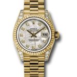 Rolex Yellow Gold Lady-Datejust 26 Watch – Fluted Bezel – Meteorite Diamond Dial – President Bracelet – 179238
