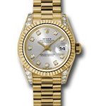 Rolex Yellow Gold Lady-Datejust 26 Watch – Fluted Bezel – Silver Diamond Dial – President Bracelet – 179238
