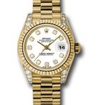 Rolex Yellow Gold Lady-Datejust 26 Watch – Fluted Bezel – White Diamond Dial – President Bracelet – 179238
