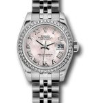 Rolex Steel and White Gold Lady Datejust 26 Watch – 46 Diamond Bezel – Pink Mother-Of-Pearl Roman Dial – Jubilee Bracelet – 179384