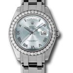 Rolex Platinum Day-Date Special Edition 39 Watch – 40 Diamond Bezel – Glacier Blue Roman Dial – 18946