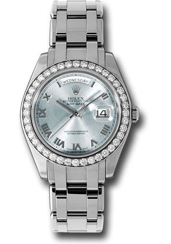 Rolex Platinum Day-Date Special Edition 39 Watch – 40 Diamond Bezel – Glacier Blue Roman Dial – 18946