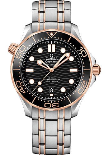 Omega Seamaster Diver 300M Co-Axial Master Chronometer Watch – 42 mm Steel And Sedna Gold Case – Unidirectional Bezel – Black Ceramic Dial – 210.20.42.20.01.001