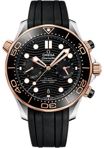 Omega Seamaster Diver 300M Omega Co-Axial Master Chronometer Chronograph – 44 mm Steel And Sedna Gold Case – Black Dial – Black Rubber Strap – 210.22.44.51.01.001