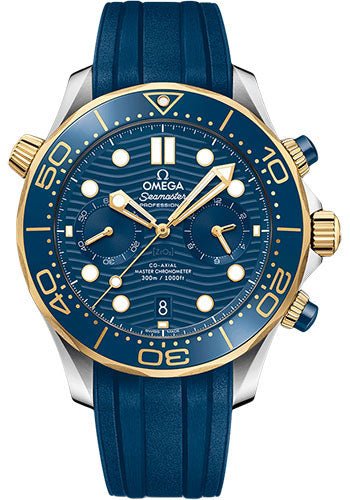 Omega Seamaster Diver 300M Omega Co-Axial Master Chronometer Chronograph – 44 mm Steel And Yellow Gold Case – Blue Dial – Blue Rubber Strap – 210.22.44.51.03.001
