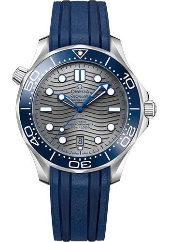 Omega Seamaster Diver 300M Co-Axial Master Chronometer Watch – 42 mm Steel Case – Unidirectional Bezel – Pvd Chrome Colour Ceramic Dial – Blue Rubber Strap – 210.32.42.20.06.001