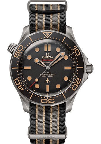 Omega Seamaster Diver 300M Omega Co-Axial Master Chronometer 007 Edition – 42 mm Titanium Case – Brown Dial – Striped Nato Strap – 210.92.42.20.01.001