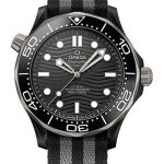 Omega Seamaster Diver 300M Co-Axial Master Chronometer Watch – 43.5 mm Black Ceramic Case – Brushed Black Ceramic [Zro2] Dial – 5-Stripe Black And Grey Nato Strap – 210.92.44.20.01.002