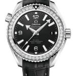 Omega Planet Ocean 600M Co-Axial Master Chronometer Watch – 39.5 mm Steel Case – Unidirectional Diamond Bezel – Black Dial – Black Leather Strap – 215.18.40.20.01.001