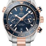 Omega Planet Ocean 600 M Omega Co-axial Master Chronometer Chronograph Watch – 45.5 mm Sedna Gold And Steel Case – Unidirectional Blue Ceramic Bezel – Blue Ceramic Dial – 215.20.46.51.03.001