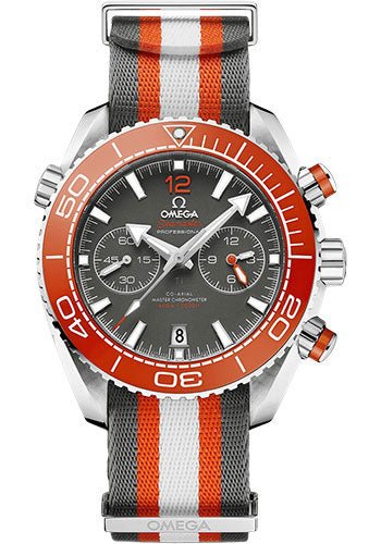 Omega Seamaster Planet Ocean 600M Omega Co-Axial Master Chronometer Chronograph – 45.5 mm Steel Case – Ceramised Titanium Dial – Grey And White Polyamide Nato Strap – 215.32.46.51.99.001