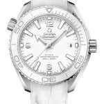 Omega Planet Ocean 600M Co-Axial Master Chronometer Watch – 39.5 mm Steel Case – Unidirectional White Cermaic Bezel – White Dial – White Leather Strap – 215.33.40.20.04.001