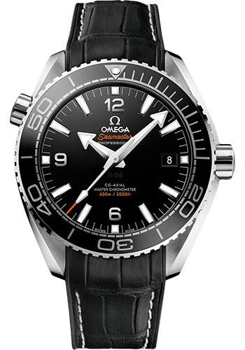 Omega Planet Ocean 600 M Omega Co-axial Master Chronometer Watch – 43.5 mm Steel Case – Unidirectional Black Ceramic Bezel – Black Ceramic Dial – Black Leather Strap – 215.33.44.21.01.001