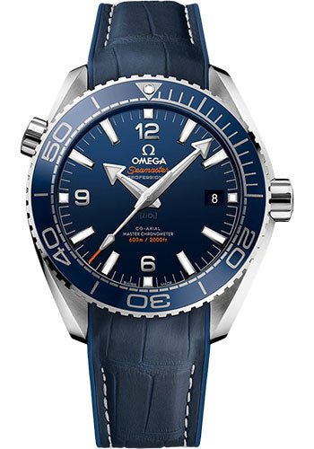 Omega Planet Ocean 600 M Omega Co-axial Master Chronometer Watch – 43.5 mm Steel Case – Unidirectional Blue Ceramic Bezel – Blue Ceramic Dial – Blue Leather Strap – 215.33.44.21.03.001