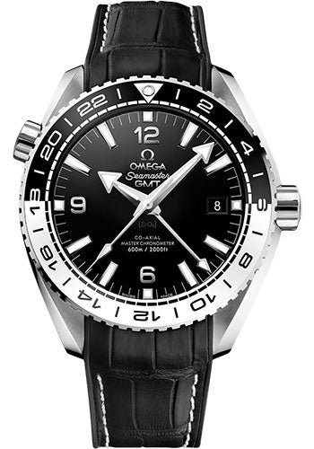 Omega Seamaster Planet Ocean 600 M Co-Axial Master Chronometer GMT Watch – 43.5 mm Steel Case – Bi-Directional Bezel – Black Ceramic Dial – Black Leather Strap – 215.33.44.22.01.001