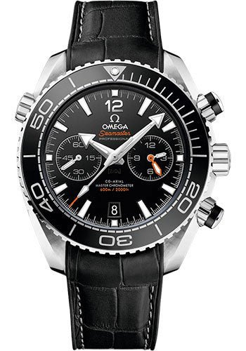 Omega Planet Ocean 600 M Omega Co-axial Master Chronometer Chronograph Watch – 45.5 mm Steel Case – Unidirectional Black Ceramic Bezel – Black Ceramic Dial – Black Leather Strap – 215.33.46.51.01.001