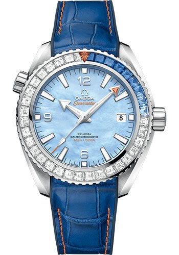 Omega Seamaster Planet Ocean 600M Co-Axial Master Chronometer Limited Edition of 88 Watch – 43.5 mm White Gold Case – Unidirectional Bezel – Blued Mother-Of-Pearl Dial – Blue Leather Strap – 215.58.44.21.07.001